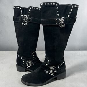 Sam Edelman Deryn Black Suede Studded Moto Riding Boots Women’s Size 8